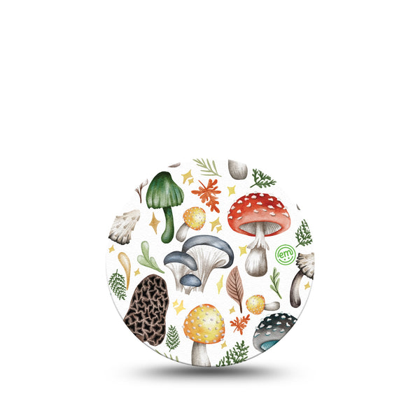 ExpressionMed Forrest Mushrooms Libre 3 Overpatch Tape Woodland Mushrooms, CGM Fixing Ring Patch Design
