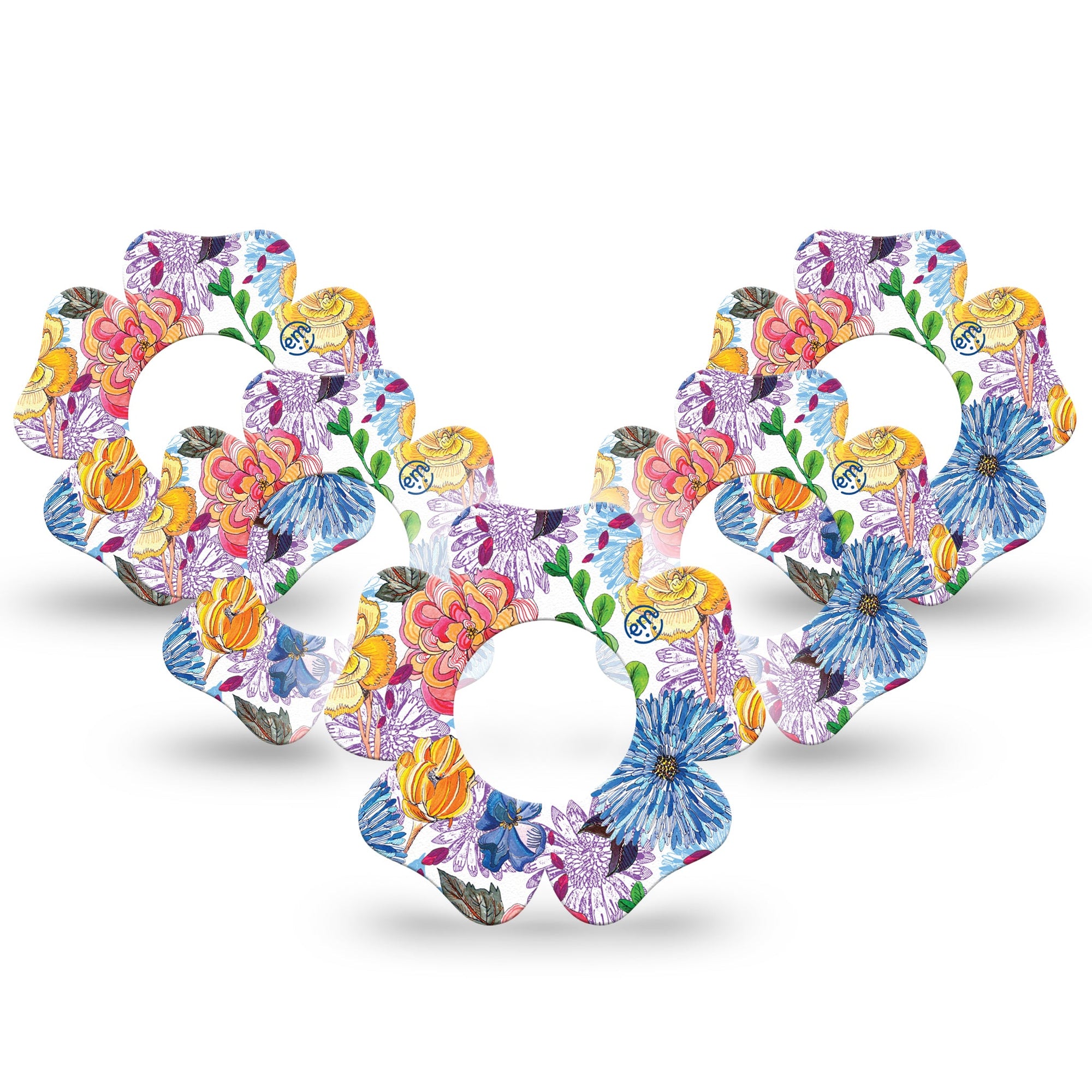 ExpressionMed Stylised Floral Freestyle Libre 2 Flower Shape 5-Pack Trendy Flowers Adhesive Tape CGM Design, Abbott Lingo