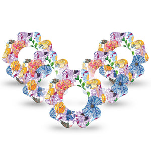 ExpressionMed Stylised Floral Freestyle Libre 2 Flower Shape 5-Pack Trendy Flowers Adhesive Tape CGM Design, Abbott Lingo