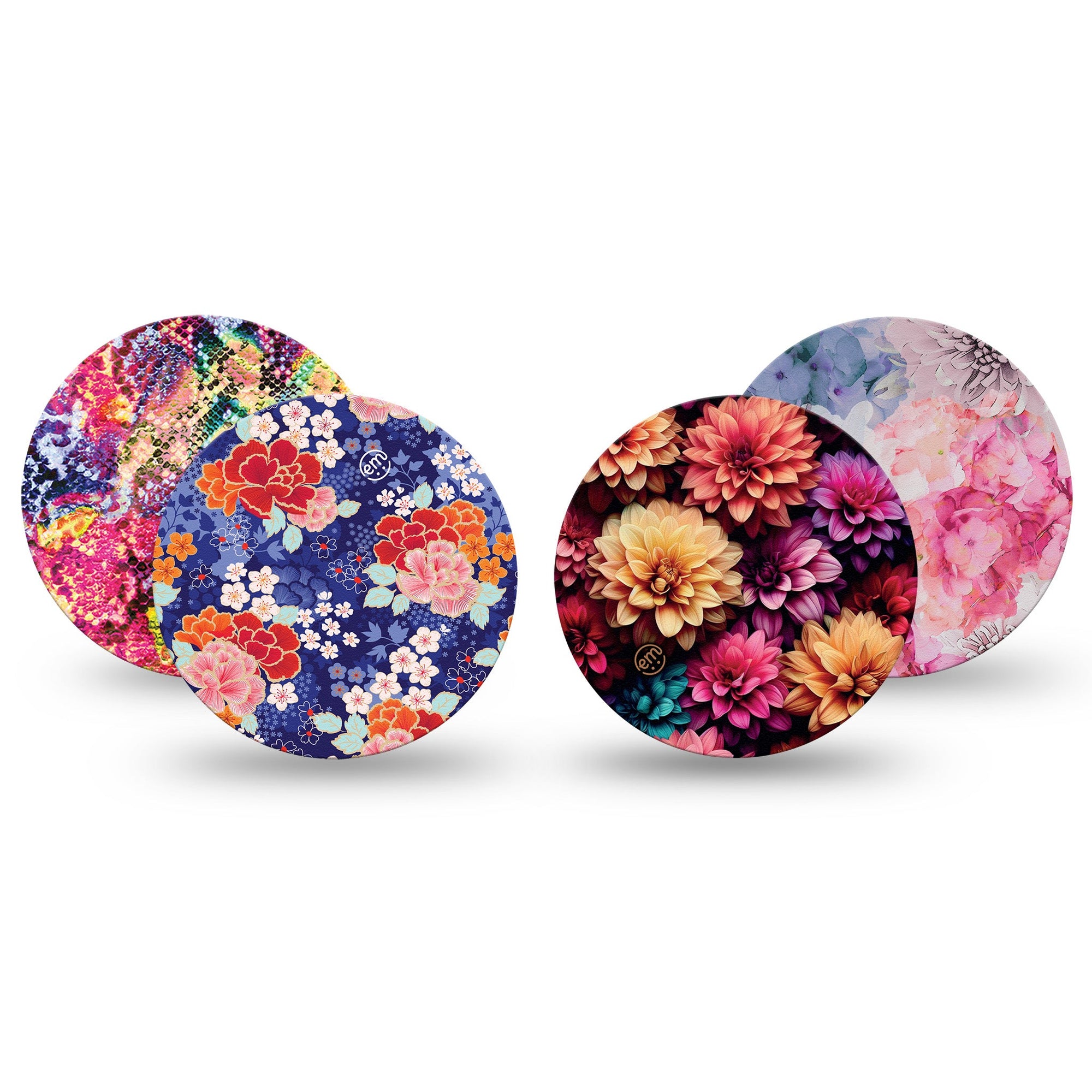ExpressionMed Flowersong Variety Pack  Freestyle Libre Overpatch 4-Pack Multicolored blossoms Fixing Ring Patch CGM Design, Abbott Lingo