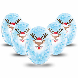 Medtronic Enlite / Guardian ExpressionMed Flurry the Reindeer Universal Oval Tape 5-Pack Charming Reindeer, CGM Fixing Ring Design