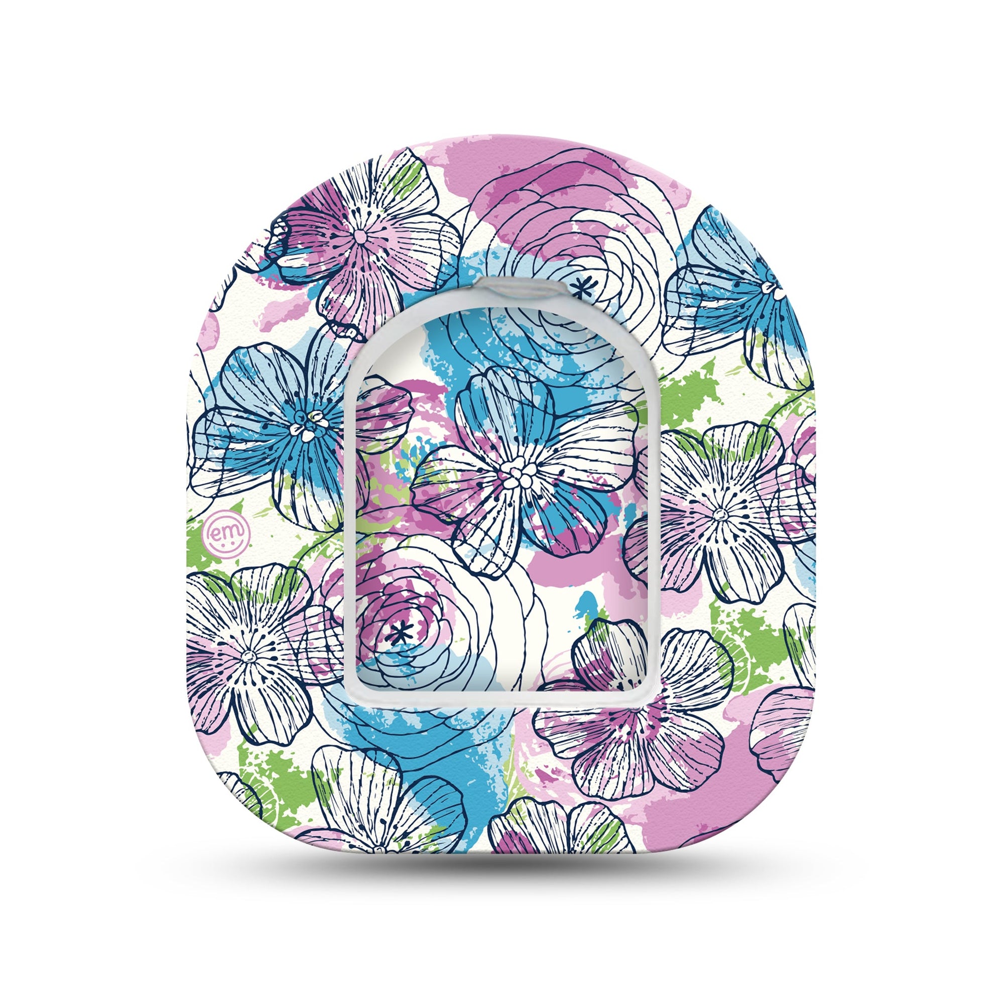 ExpressionMed Stenciled Flowers Pod Mini Tape Single Sticker and Single Tape, Designed Florals Adhesive Patch Pump Design