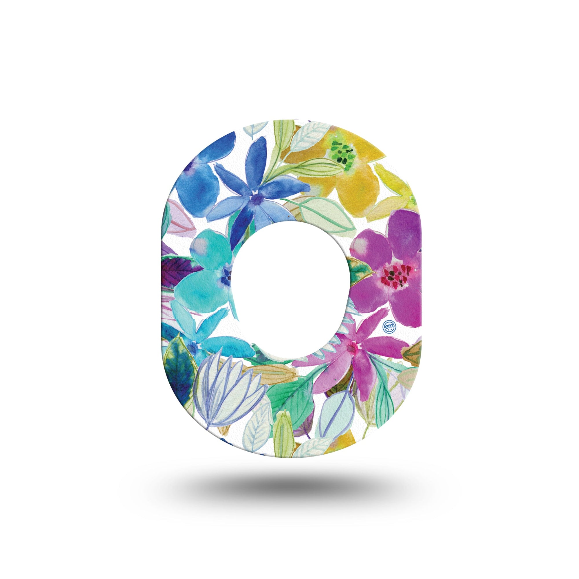 ExpressionMed Watercolor Floral Dexcom G7 Mini Tape Colorful Floral Artwork, CGM Fixing Ring Design