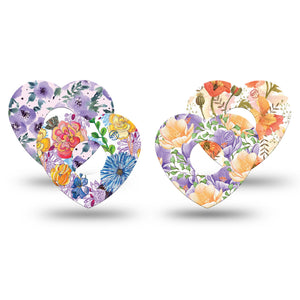 ExpressionMed Floral Magic Variety Pack Freestyle Libre 3 Heart Shape 4-Pack beautiful florals Overlay Patch CGM Design