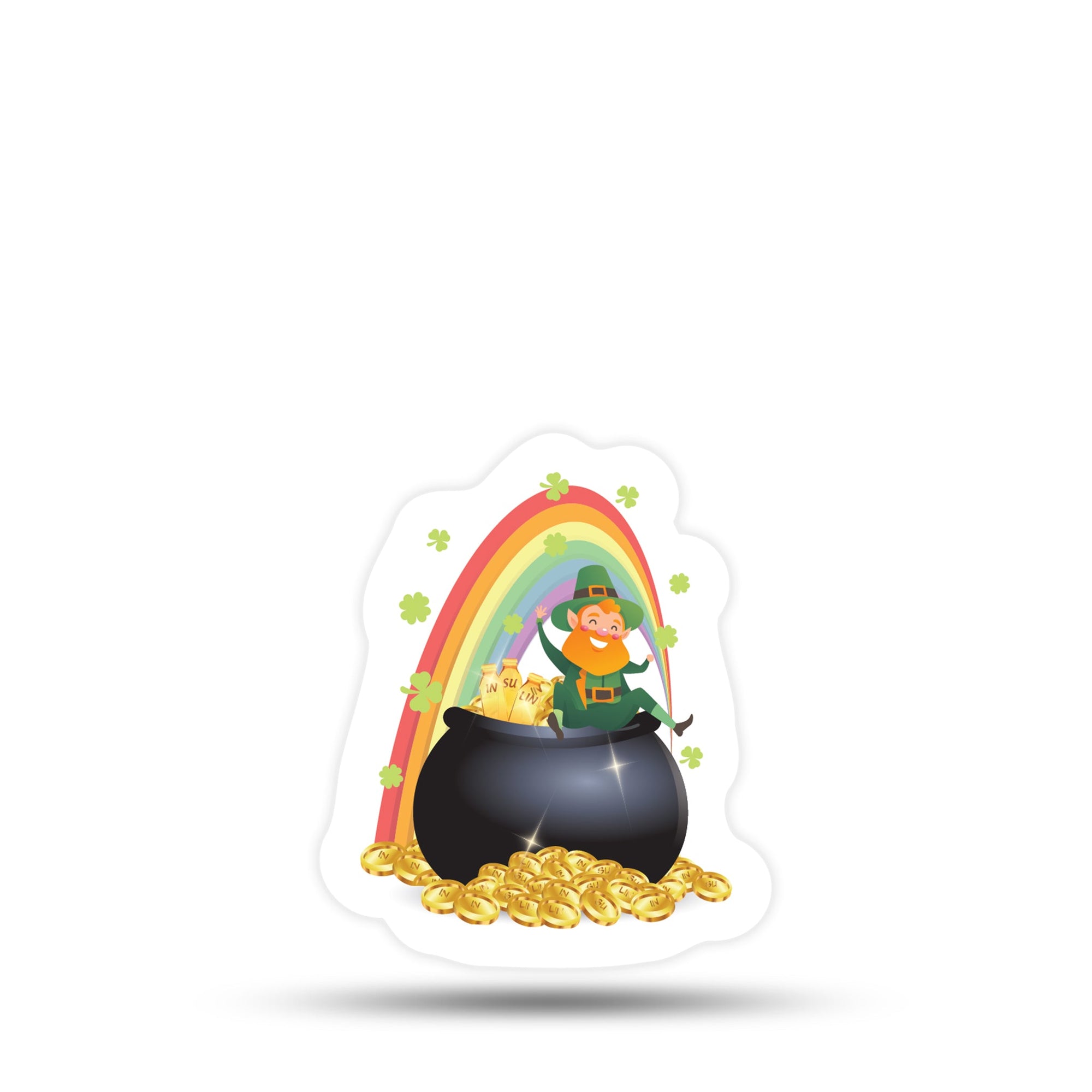 ExpressionMed Pot of Gold Decal Sticker, Single Sticker, Pot of Gold over the rainbow leprechaun Insulin sticker design