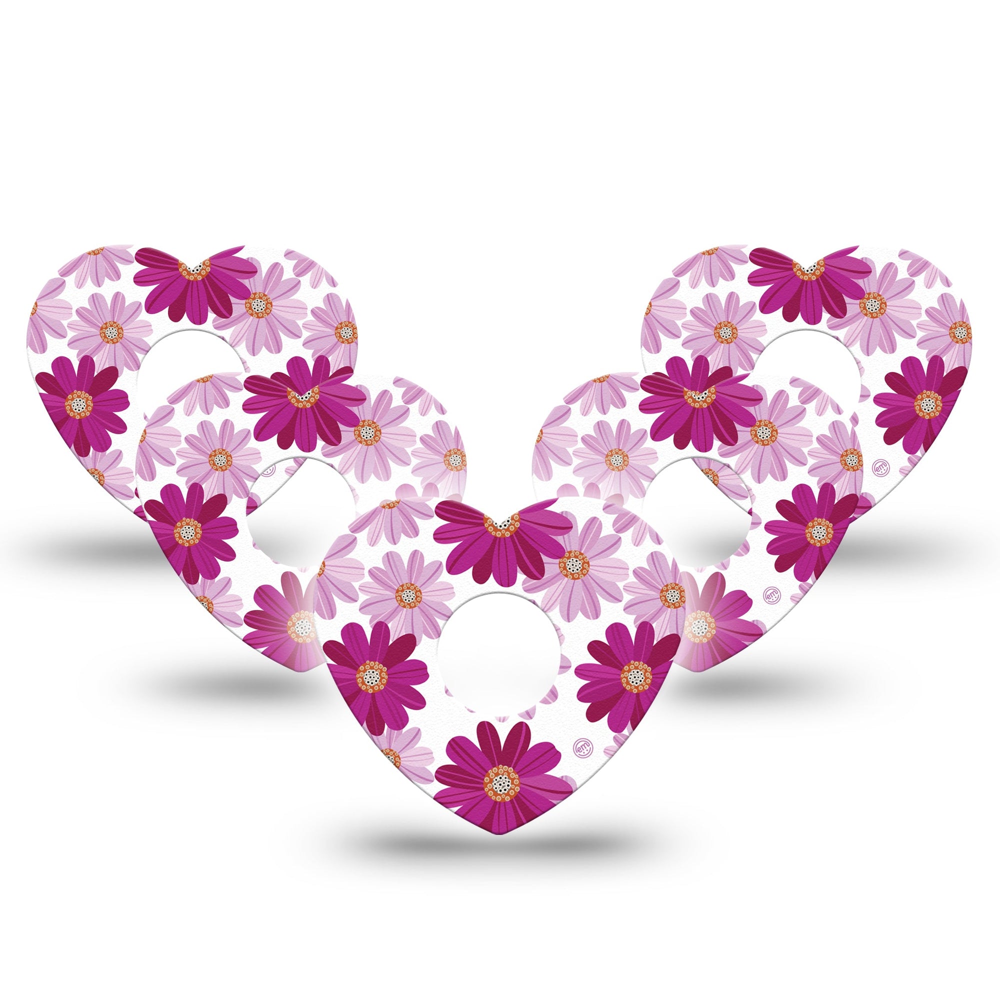 ExpressionMed Brilliant Daisies Freestyle Libre 3 Heart Tape, 5-Pack, Purple Florals, CGM Adhesive Patch Design