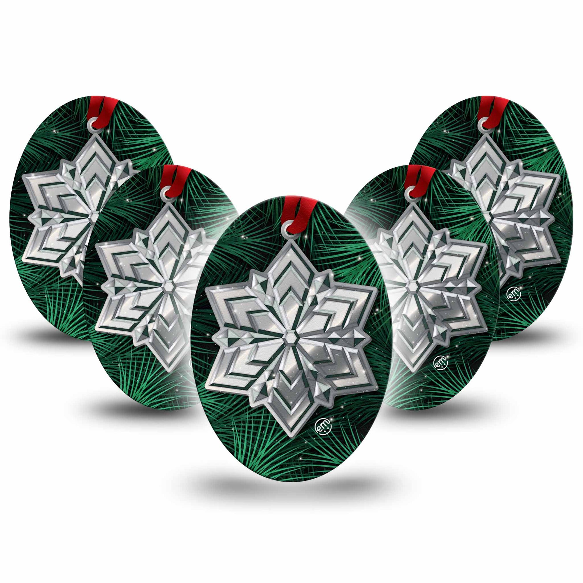 Medtronic Enlite / Guardian ExpressionMed Metallic Snowflake Universal Oval Tape 5-Pack Iron Holiday Decoration, CGM Plaster Patch Design
