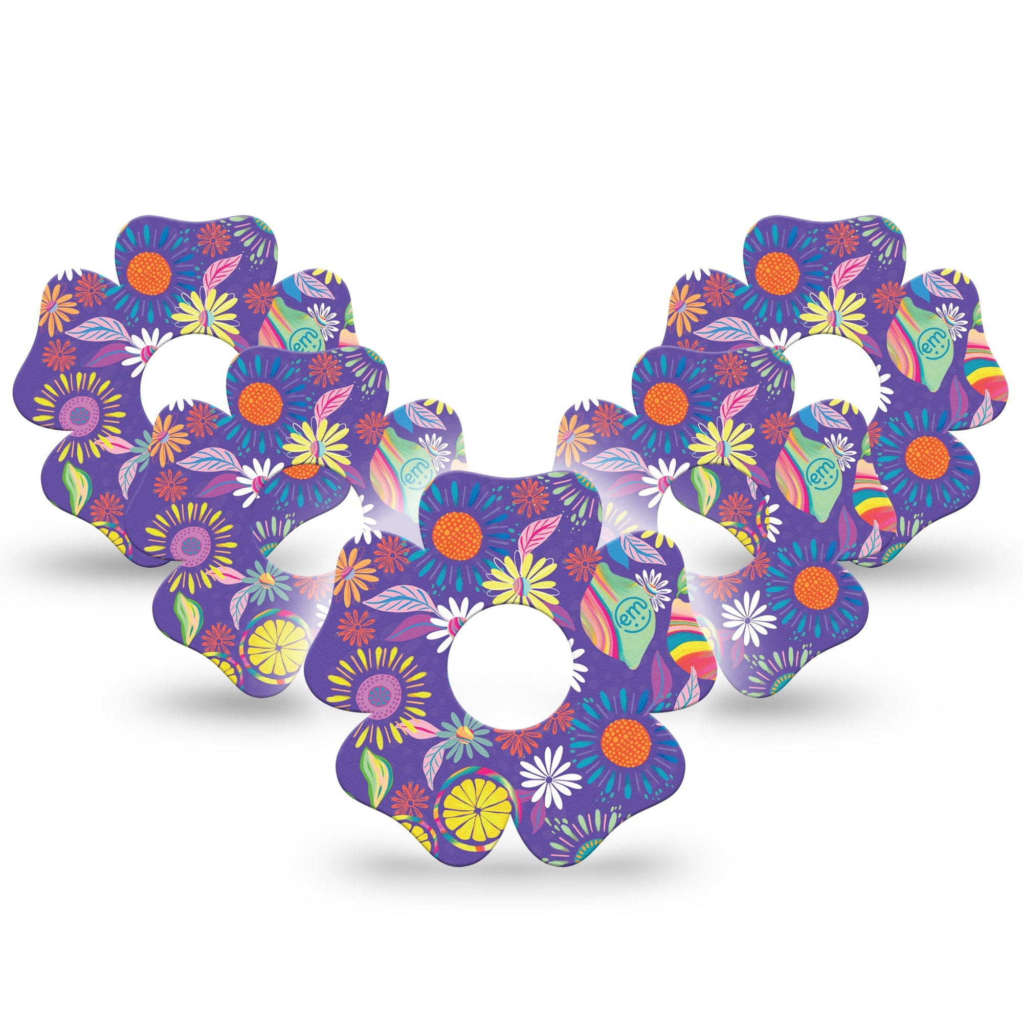 ExpressionMed Purple Flower Freestyle Libre 3 Flower Shape 5-Pack Unique Etta Vee Creations Adhesive Tape CGM Design