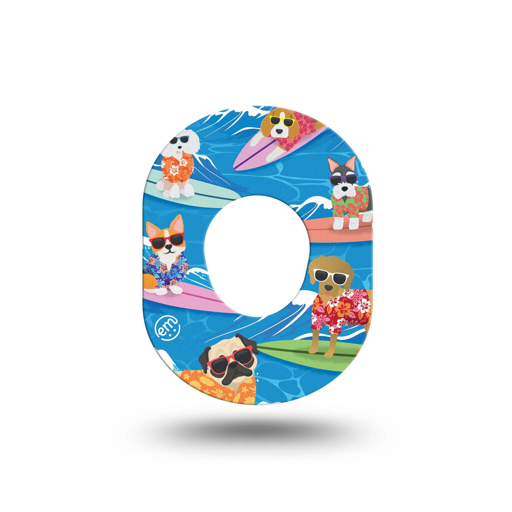 ExpressionMed, Surfing Dogs Dexcom G7 Mini Tape, Single, ocean dogs adhesive tape design CGM