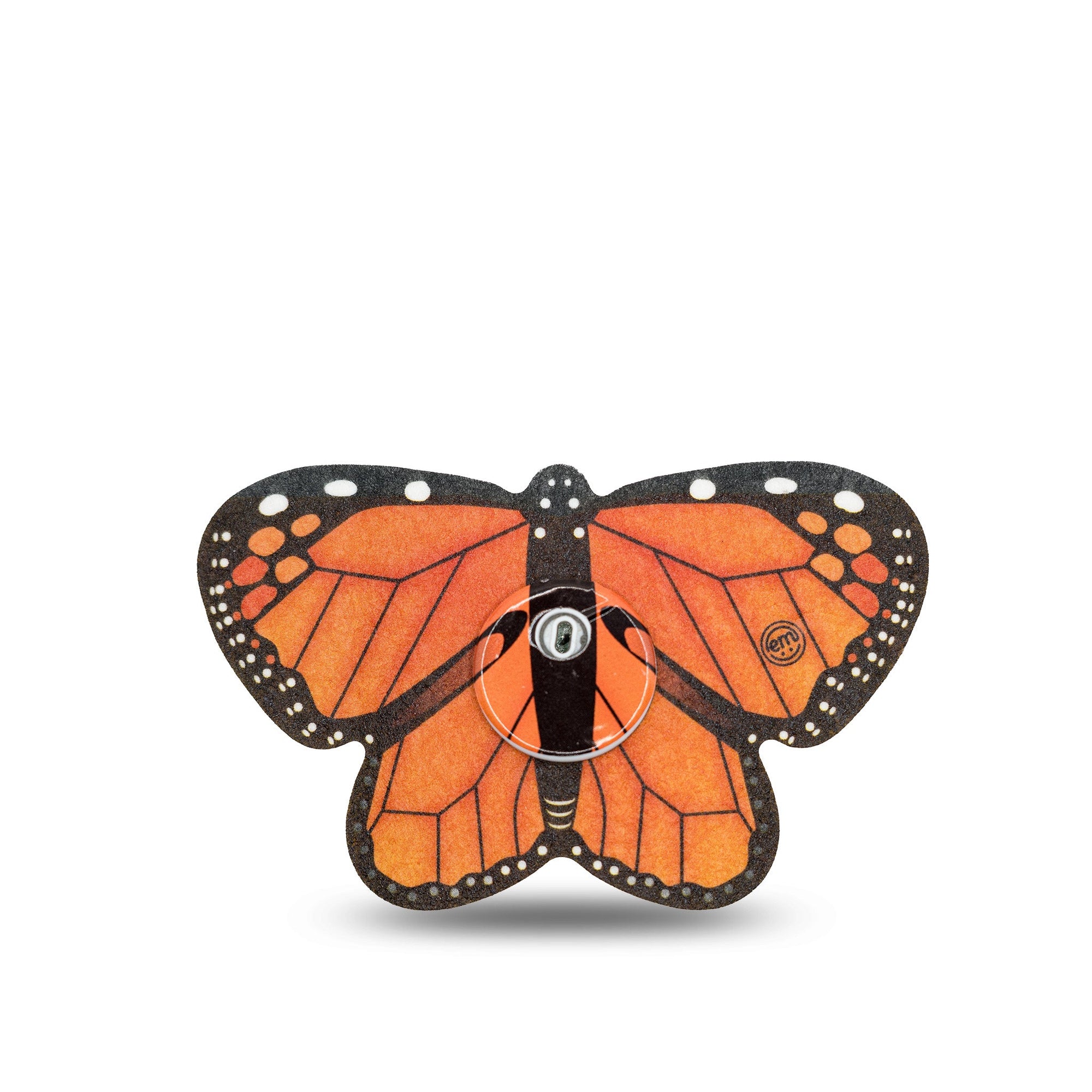 ExpressionMed Monarch Butterfly Freestyle Libre 3 Butterfly Transmitter Sticker and Tape, Orange Monarch Wing Overlay Tape Design with Matching Seperate  Fixing Ring Patch Continuous Glucose Monitor Design