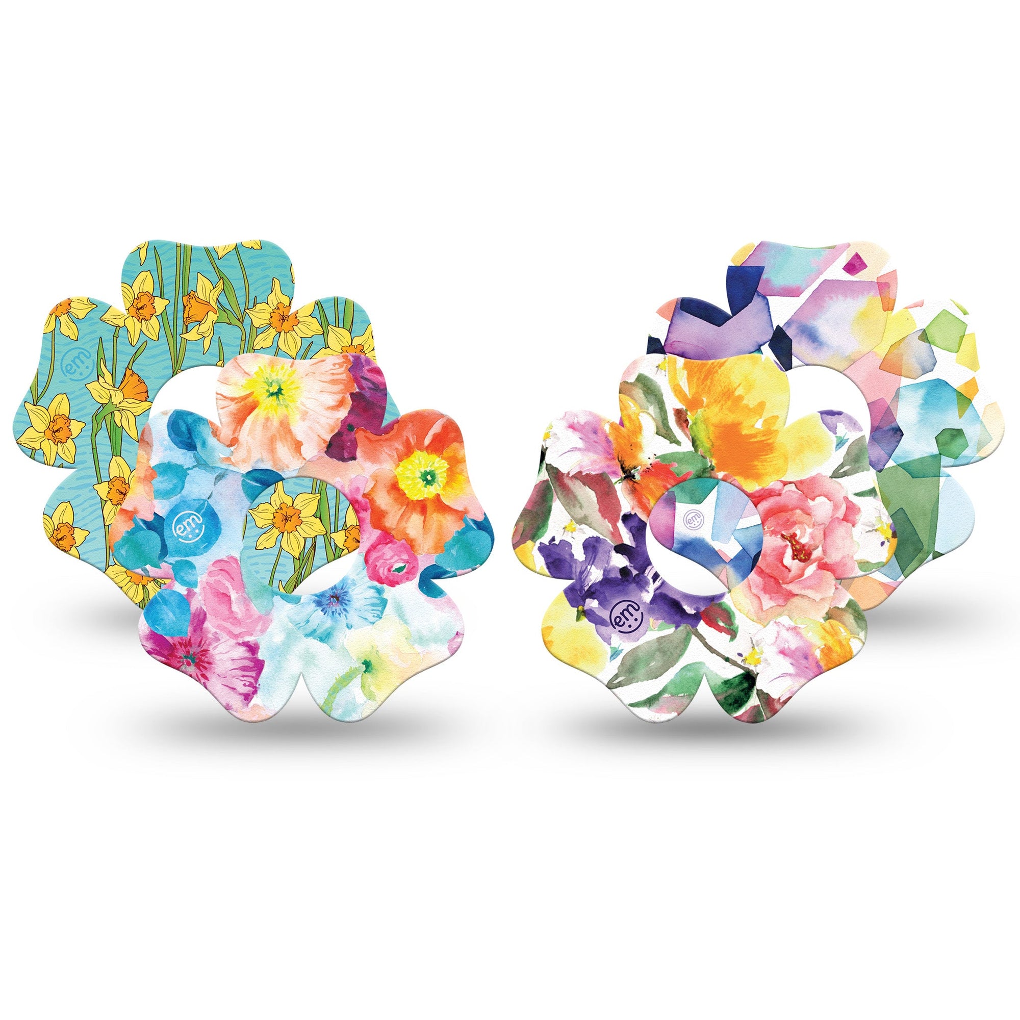 ExpressionMed Flower Fields Variety Pack Freestyle Libre 3 Flower Shape 4-Pack painted flowers Adhesive Tape CGM Design