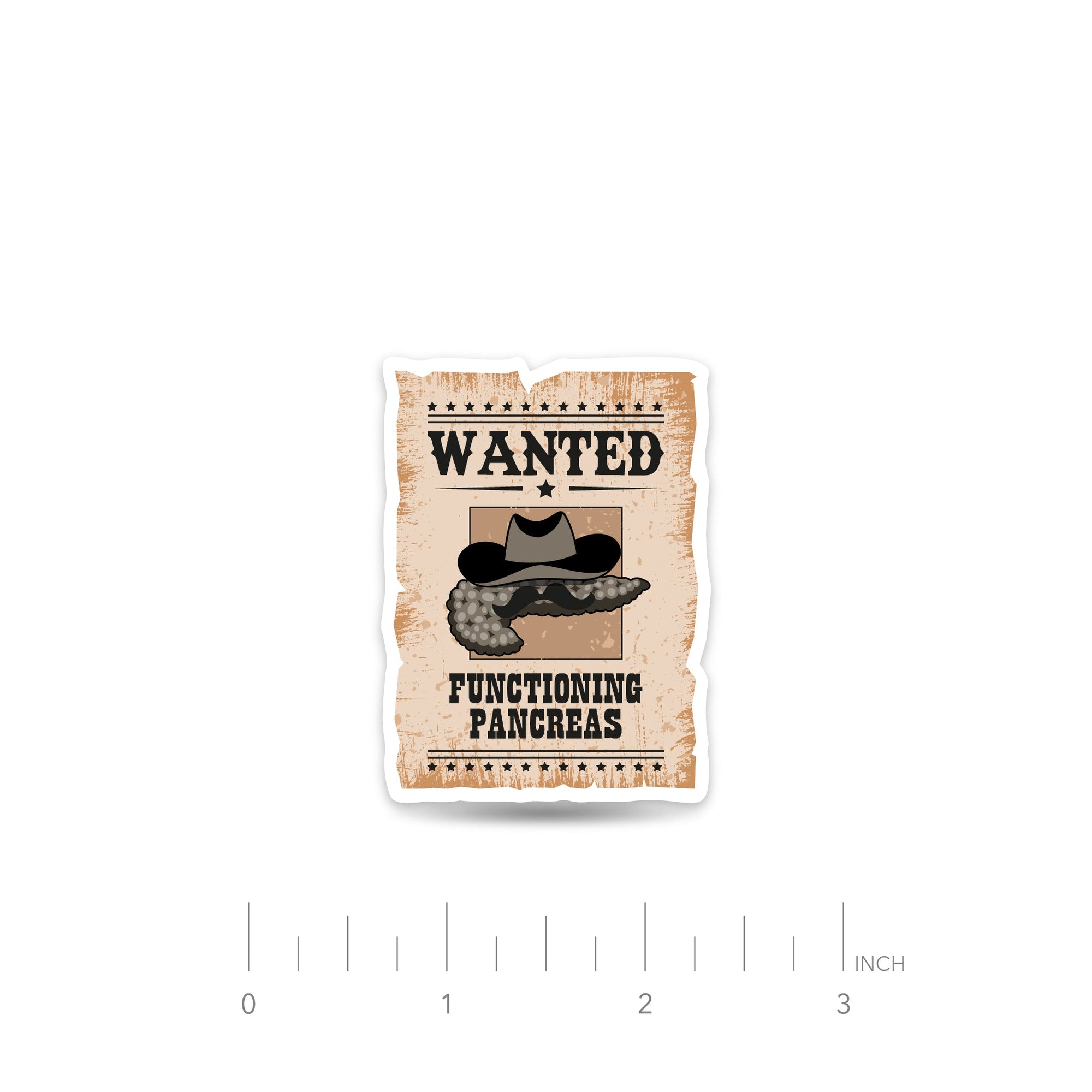 ExpressionMed Wanted Poster in Antique Brown Decal Sticker, Single Sticker, Pancreas Diabetes Themed Fun Sticker, Continuous Gluclose Monitor Tandem T-Slim Device Cover