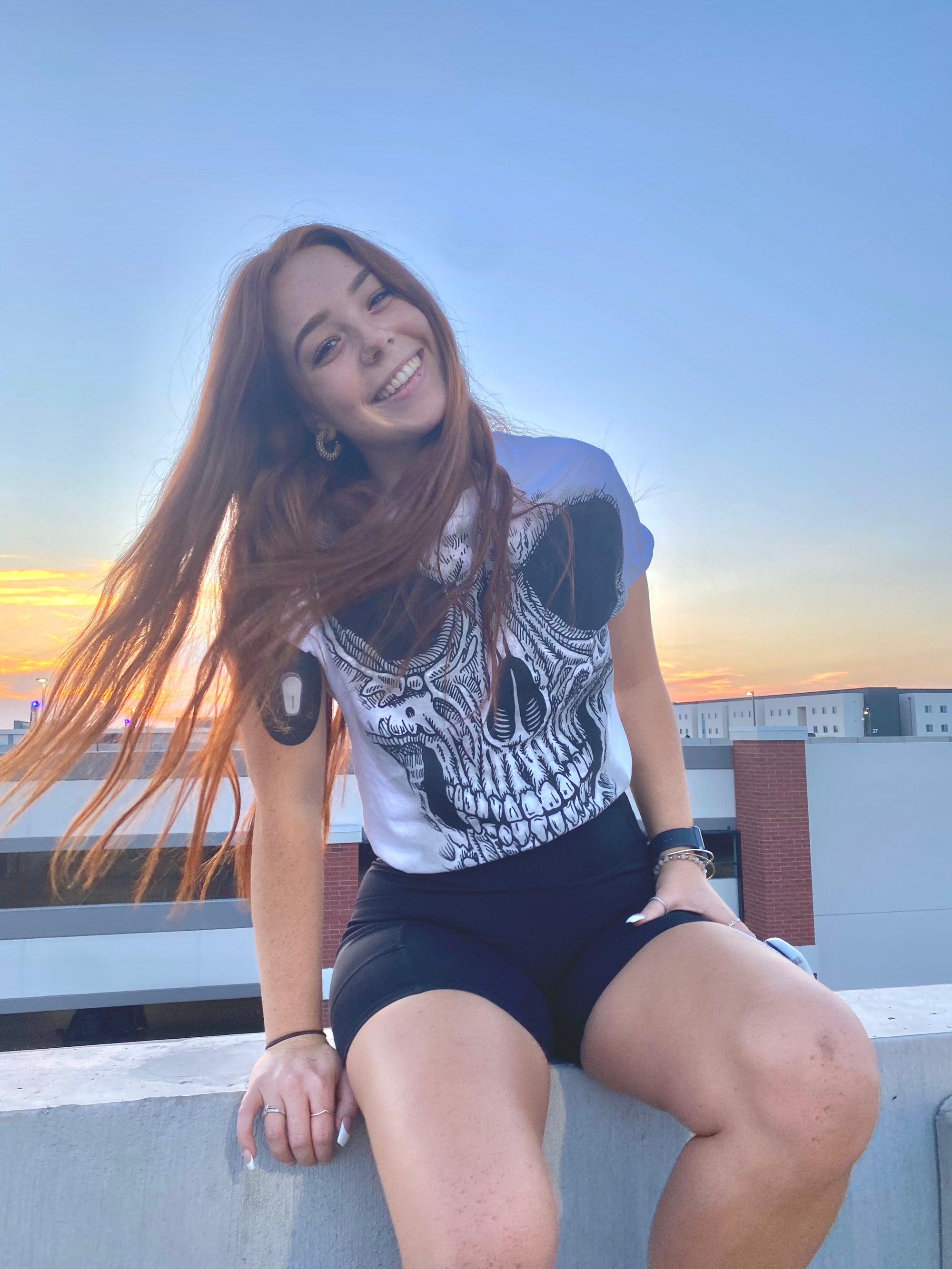 ExpressionMed, Dusted Feather Dexcom G6 Tape, Single Tape, Woman Wearing Feather Themed CGM Adhesive Patch Design